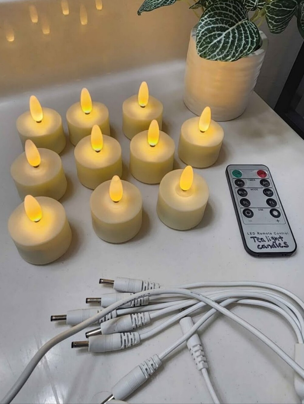 10 Flameless Rechargeable Tea Light Candles with Remote Timer
